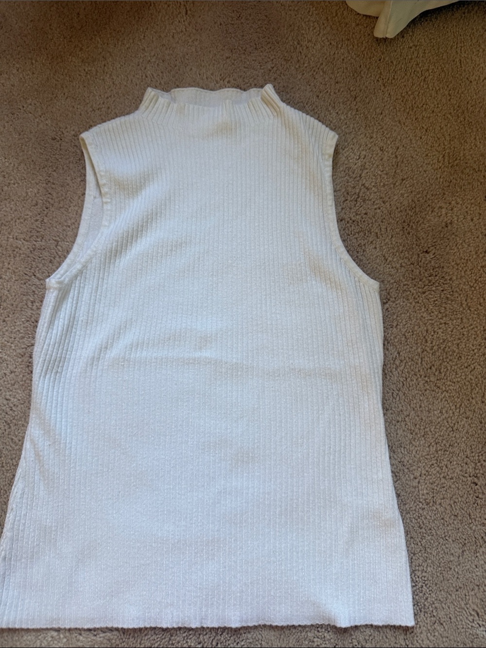 Sleeveless Ribbed Mock Neck Tank Top - cream